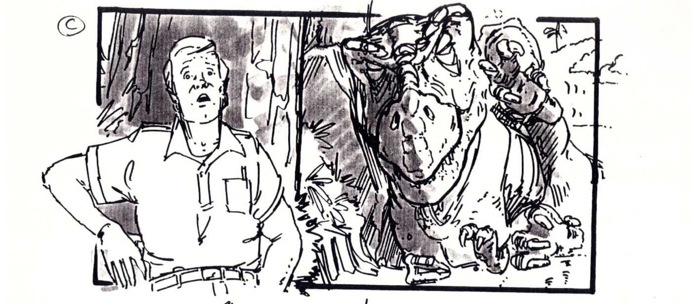 Rare Jurassic Park Storyboards Reveal Scrapped Scene T Rex At The Lagoon Jurassic Outpost